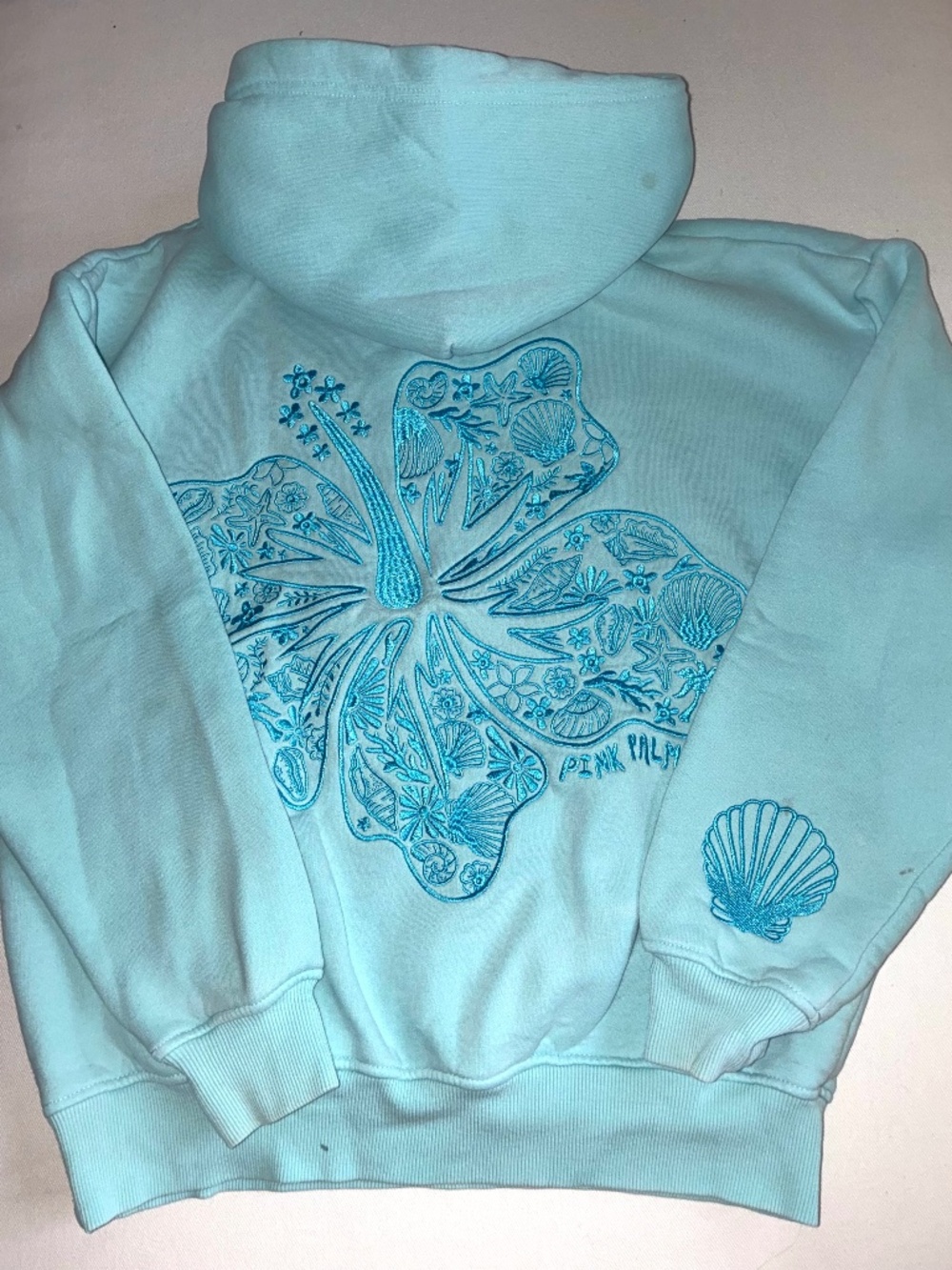 Teal Pink Palm Puff hibiscus hoodie